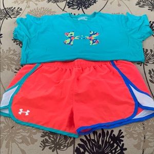 Girls under armour 2pc short sleeve short set YXL